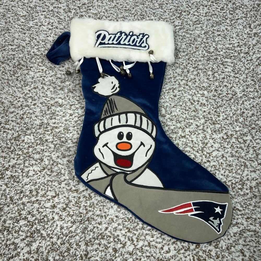New‎ England Patriots Christmas Stocking Snowman Navy NFL Football Holiday Bells
